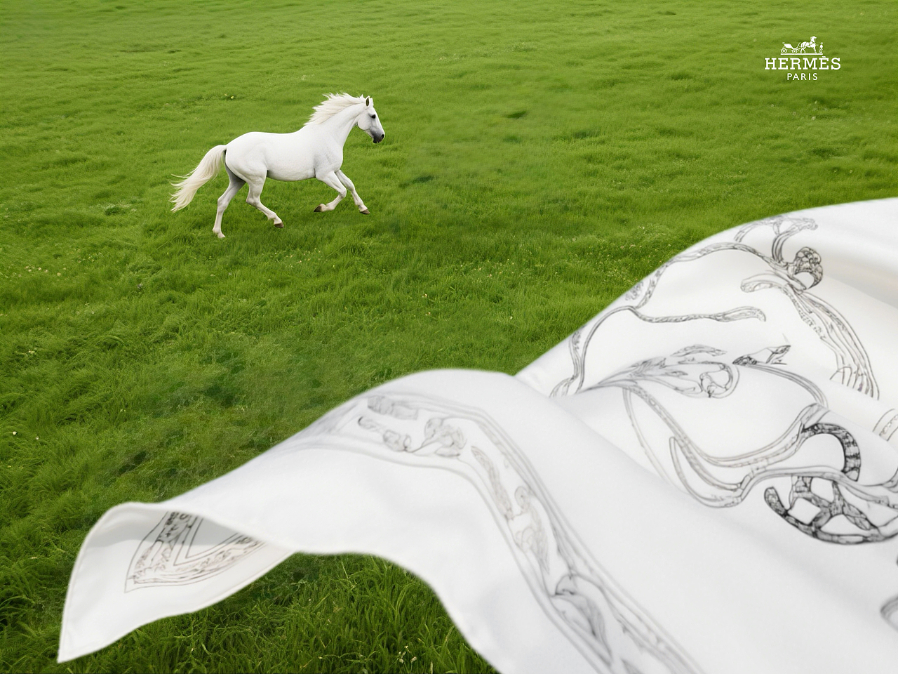 100%AI广告摄影📷 爱马仕HERMÈS丝巾ai广告片