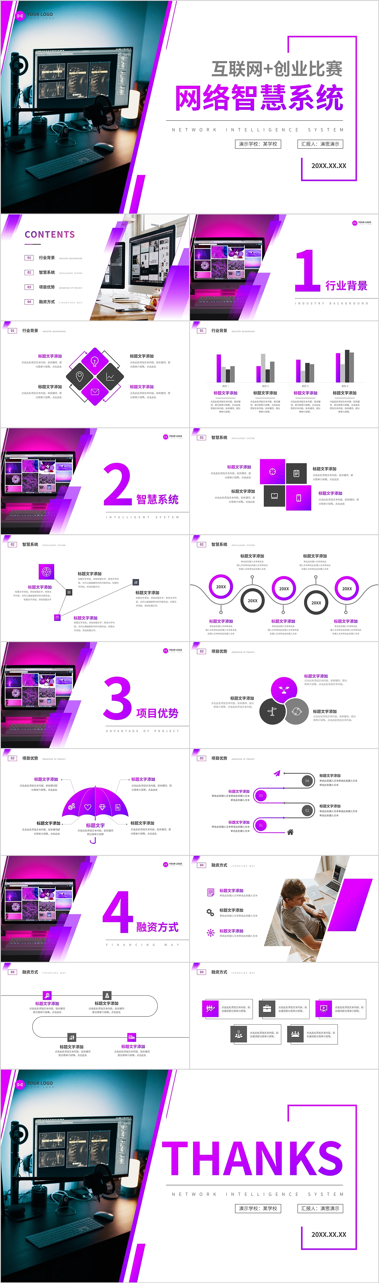 紫色互联网+创新创业比赛PPT模板