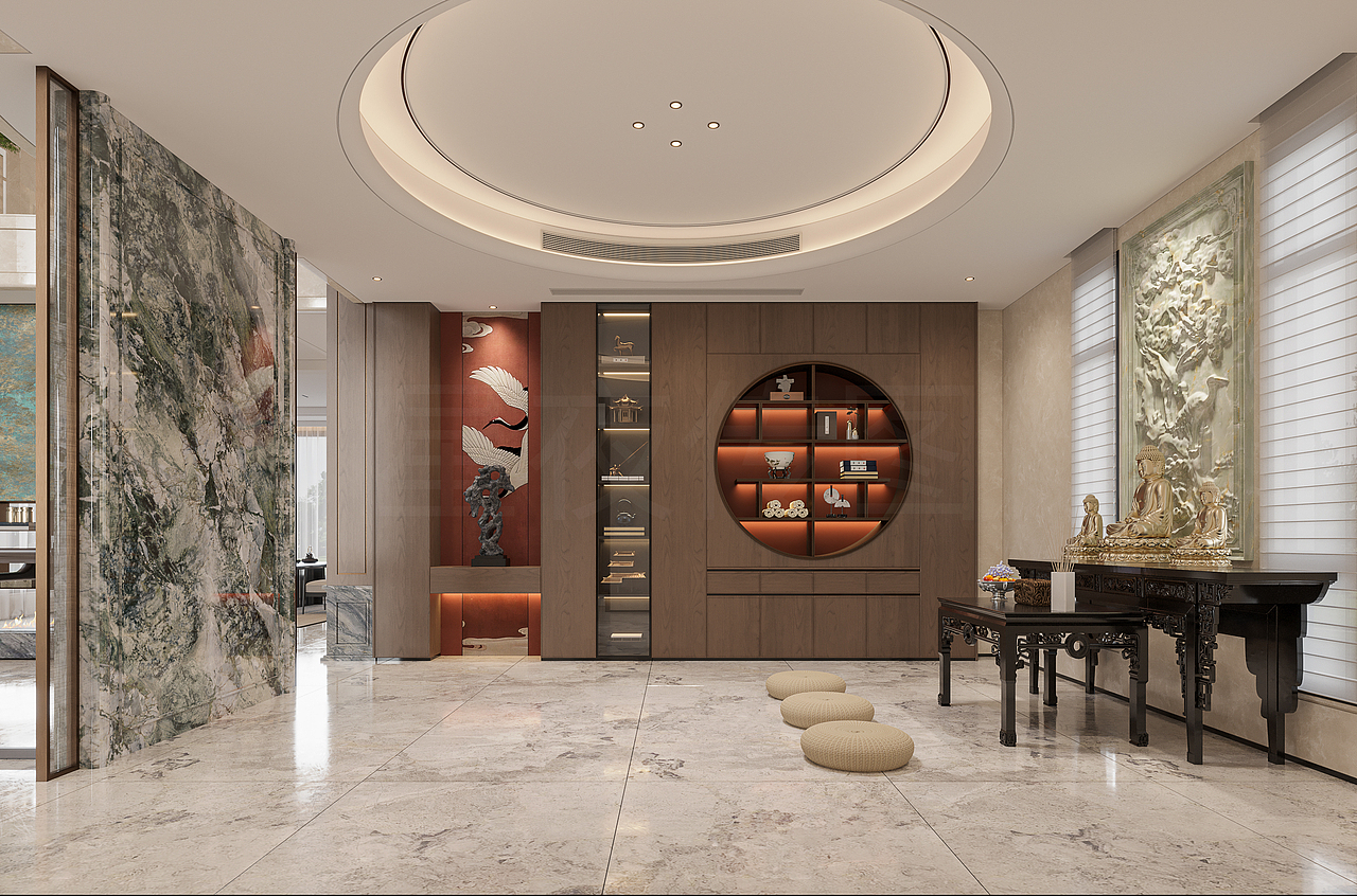 【新中式·青瓷屏风映竹影｜留白美学的诗意栖居】