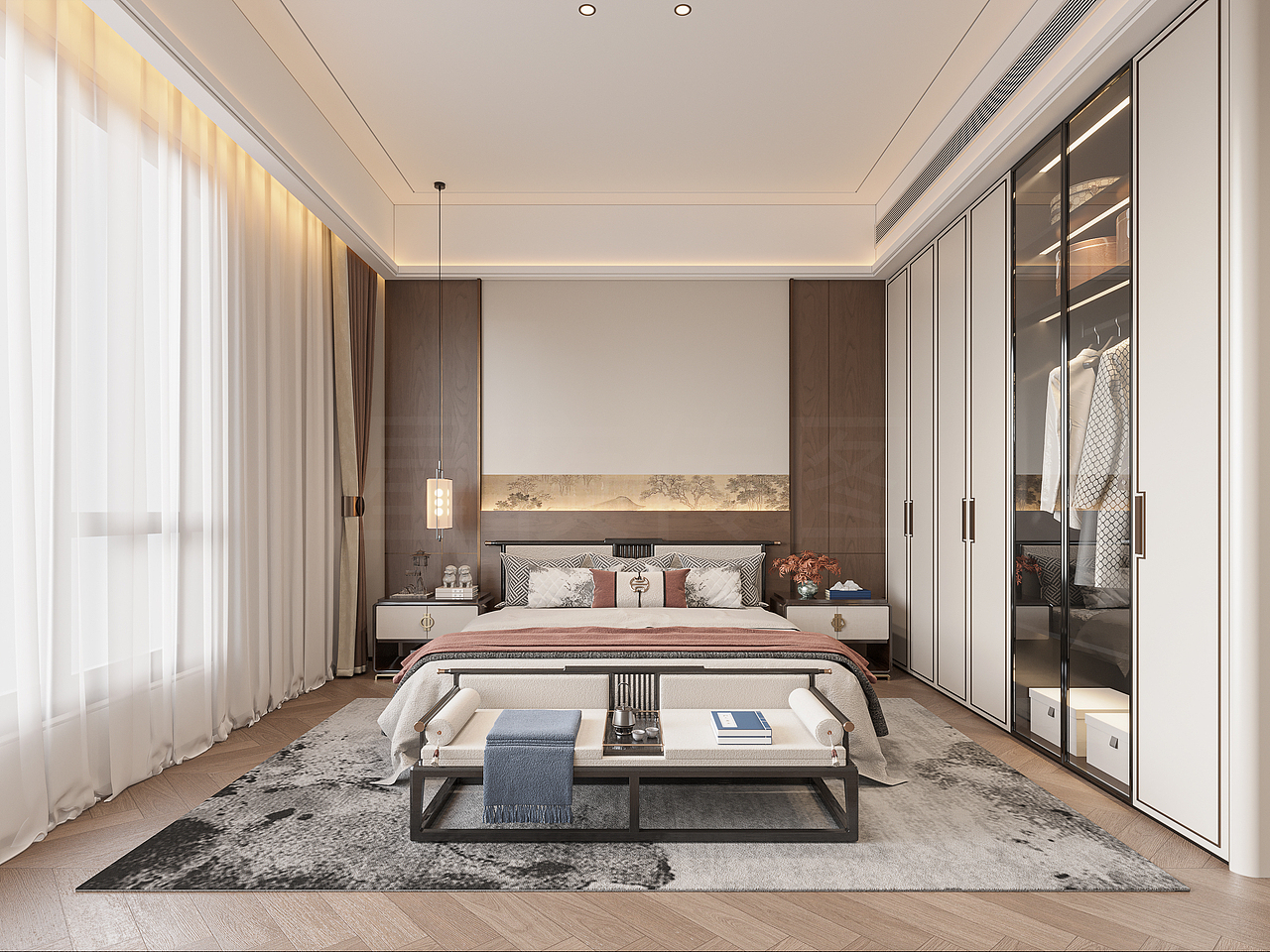 【新中式·青瓷屏风映竹影｜留白美学的诗意栖居】