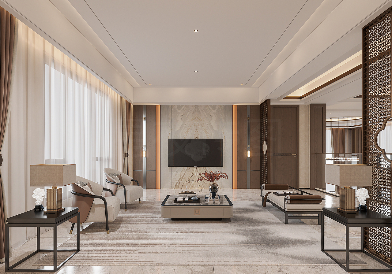 【新中式·青瓷屏风映竹影｜留白美学的诗意栖居】