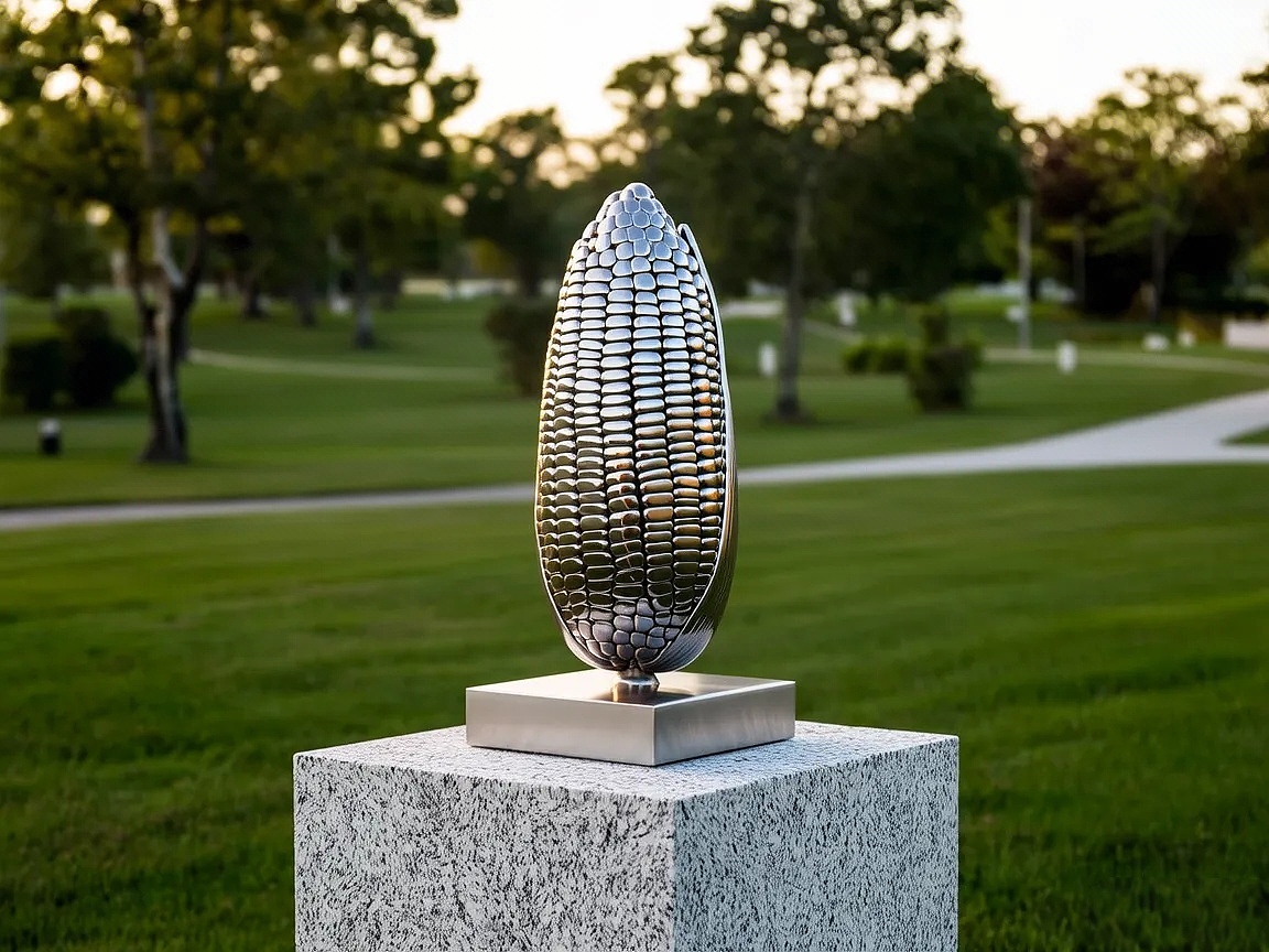 不锈钢镜面玉米雕塑艺术摆件欣赏