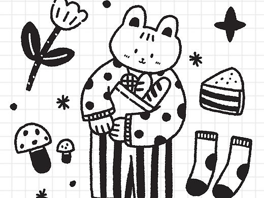 黑白卡通动物元素插画