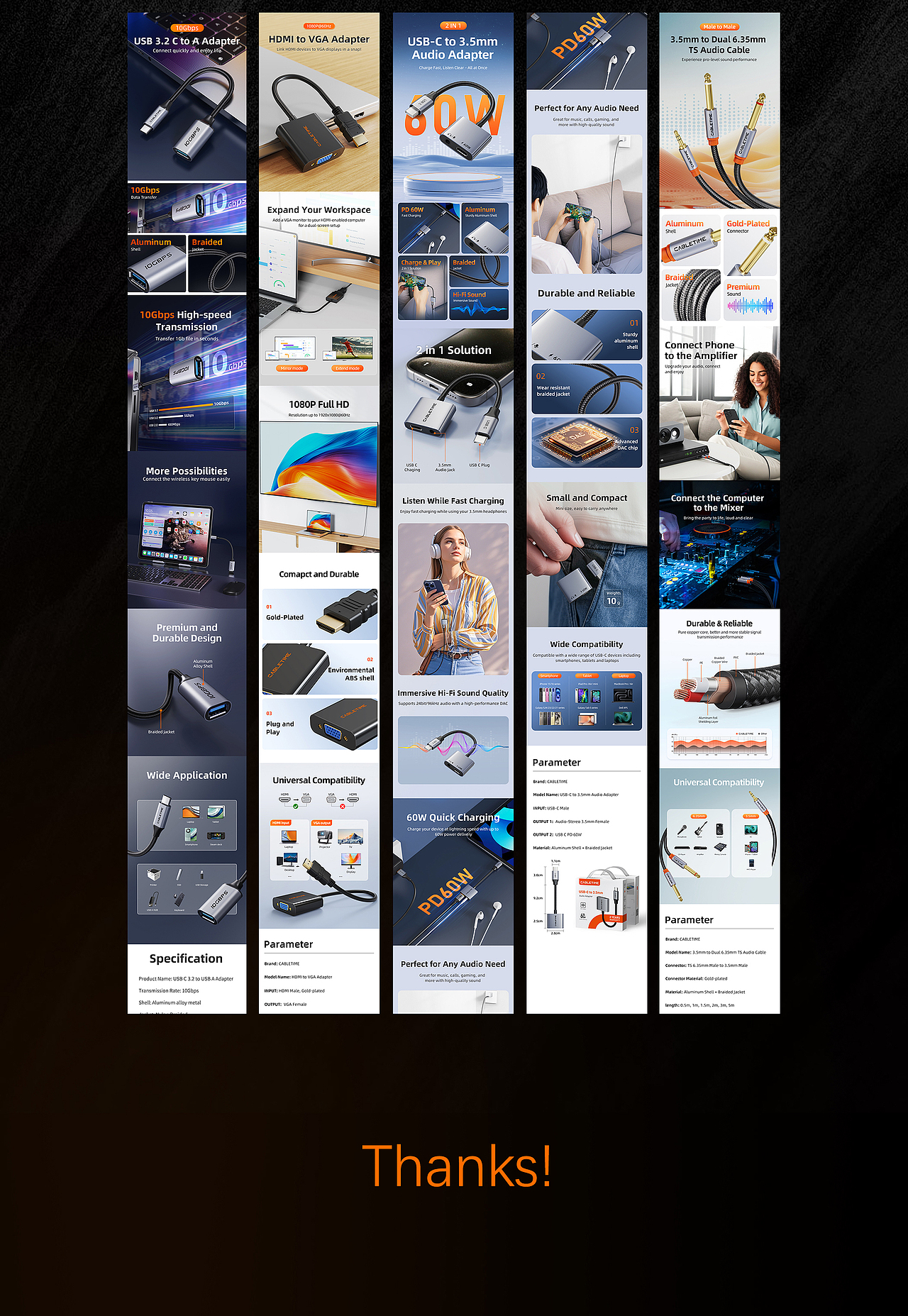 3C数码类产品详情:音频线/hdmi转接头/c转a转接头