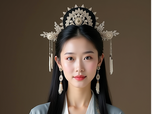 【AIGC汉服美学档案】：浅灰白华服与银纹古韵的算法雕刻