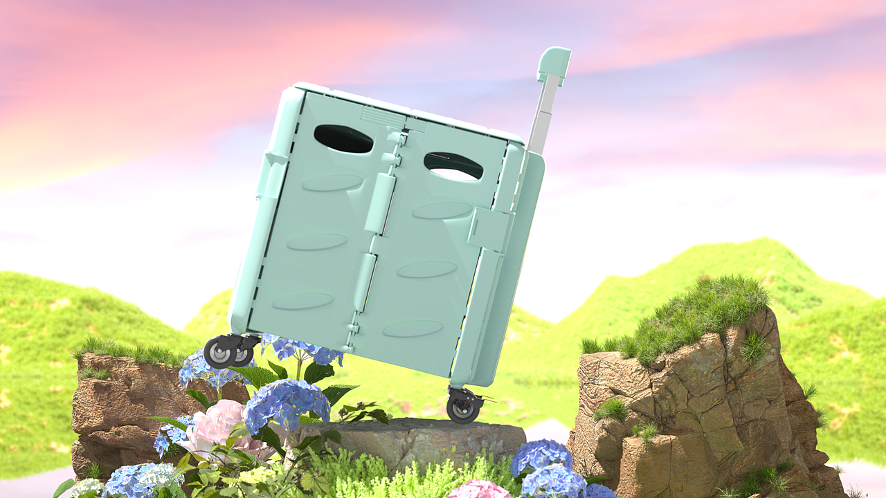 家用便携式折叠拉杆购物车  产品建模+渲染