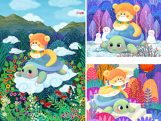 文创主题海报插画 夏季主题 冬季主题 春节主题插画