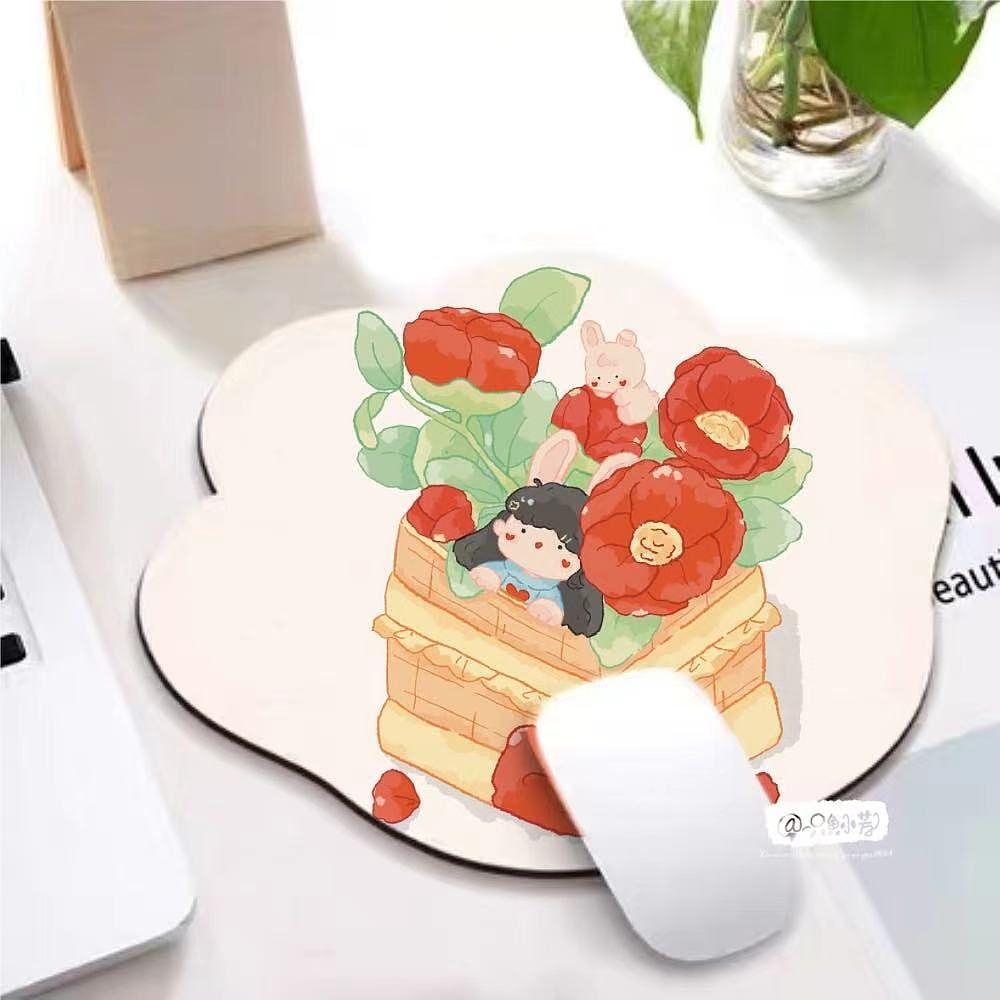 山茶花兔女孩插图设计