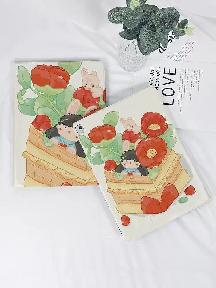 山茶花兔女孩插图设计