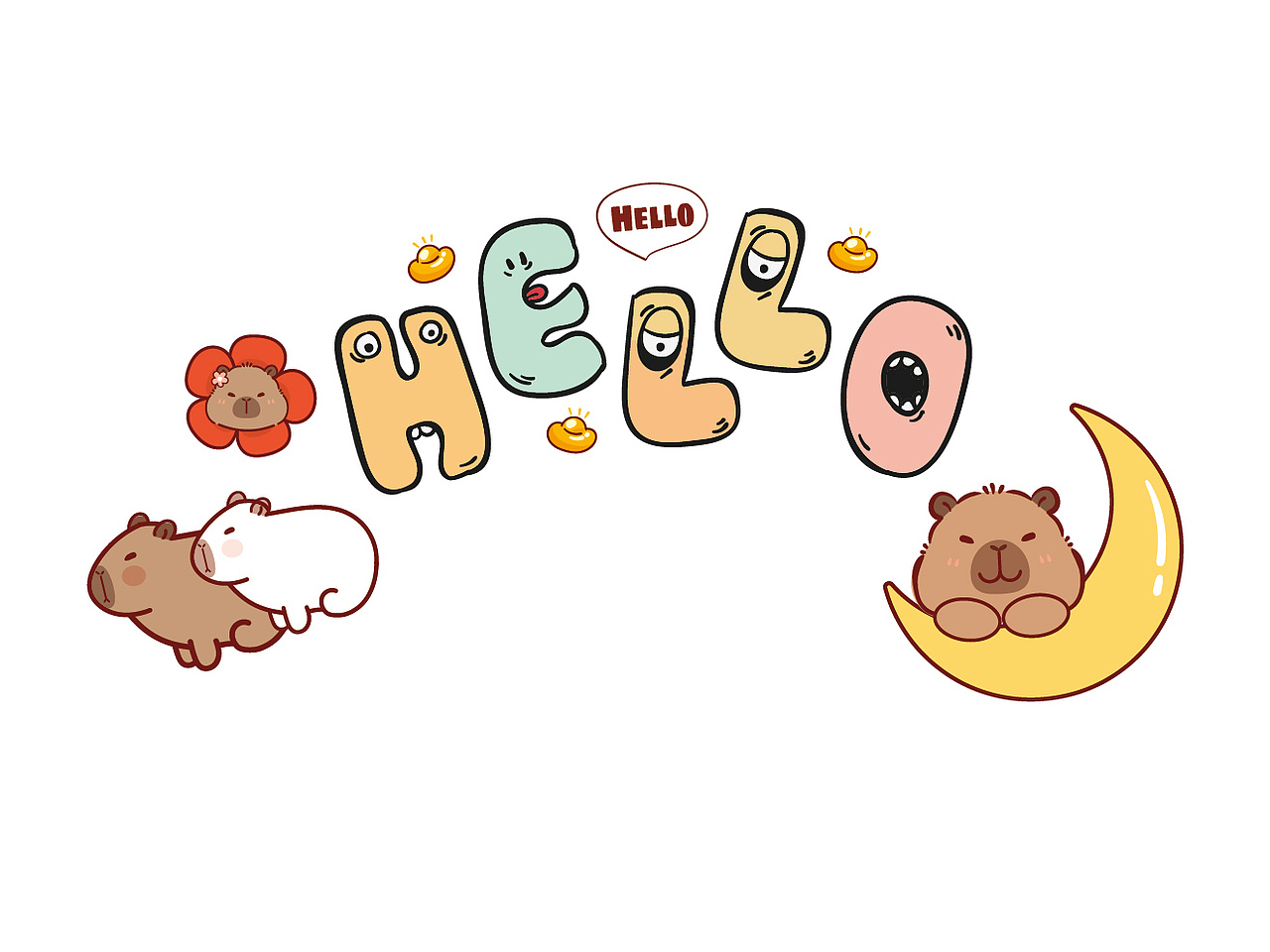 卡皮巴拉插画卡通可爱图片设计扇子设计图