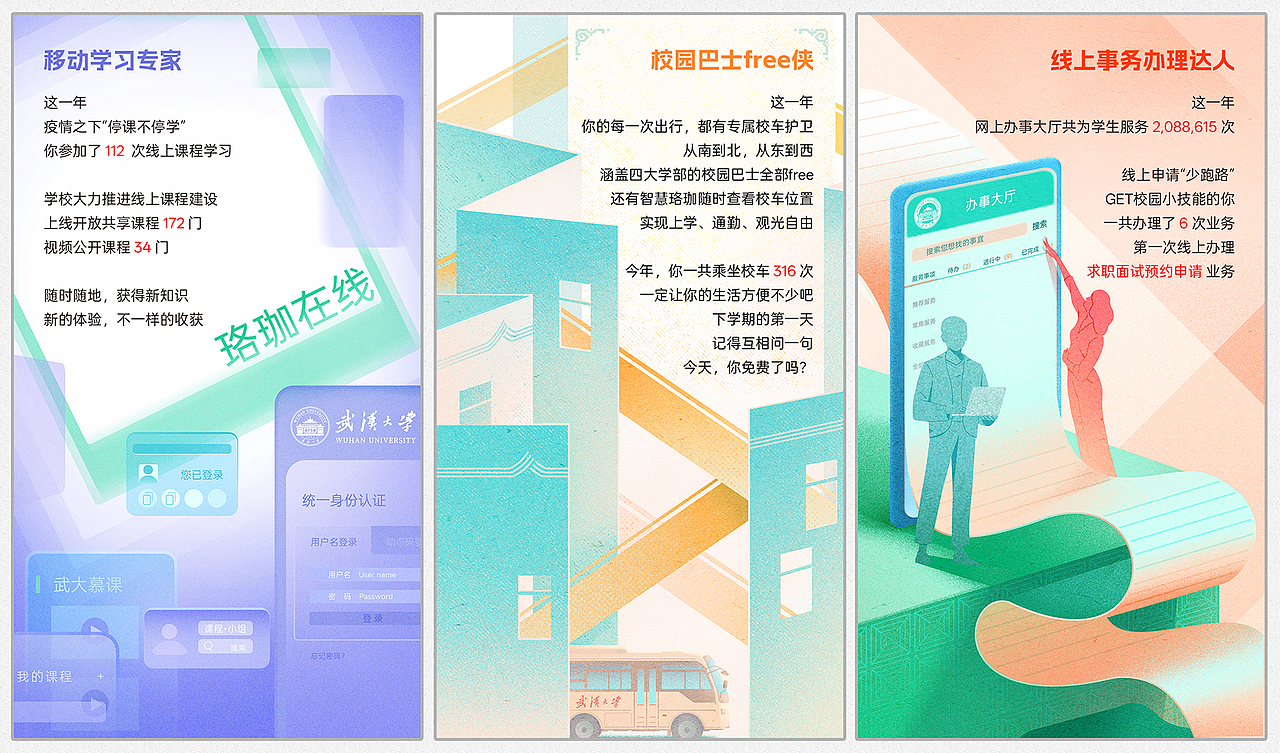 武汉大学-2022年学生年度账单（图ZMzkwMTUyNDI0） - 商业插画 - 站酷设计师任性杏仁露原创素材 - 站酷ZCOOL