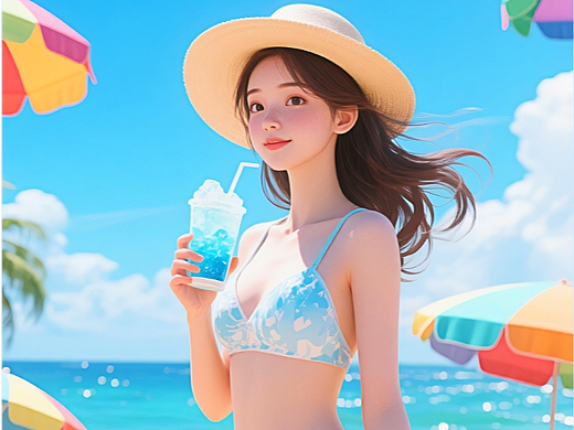 夏季清凉冰爽美女广告海报