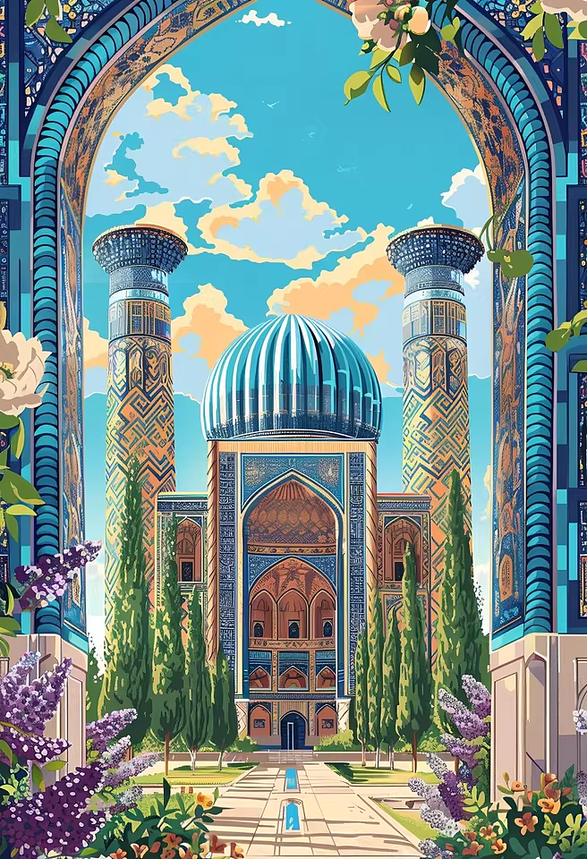 蓝色调建筑全套插画设计