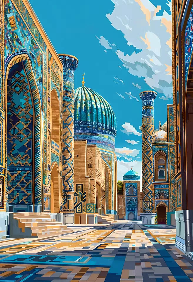 蓝色调建筑全套插画设计