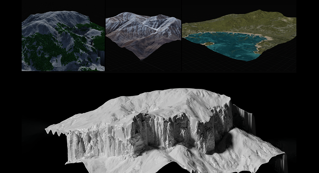 In Gaea, the terrain is a very interesting process, and I spent a lot of time