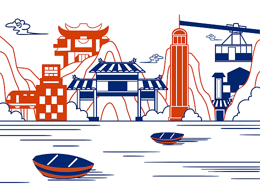 重庆地标建筑➕美食——版画商业插画