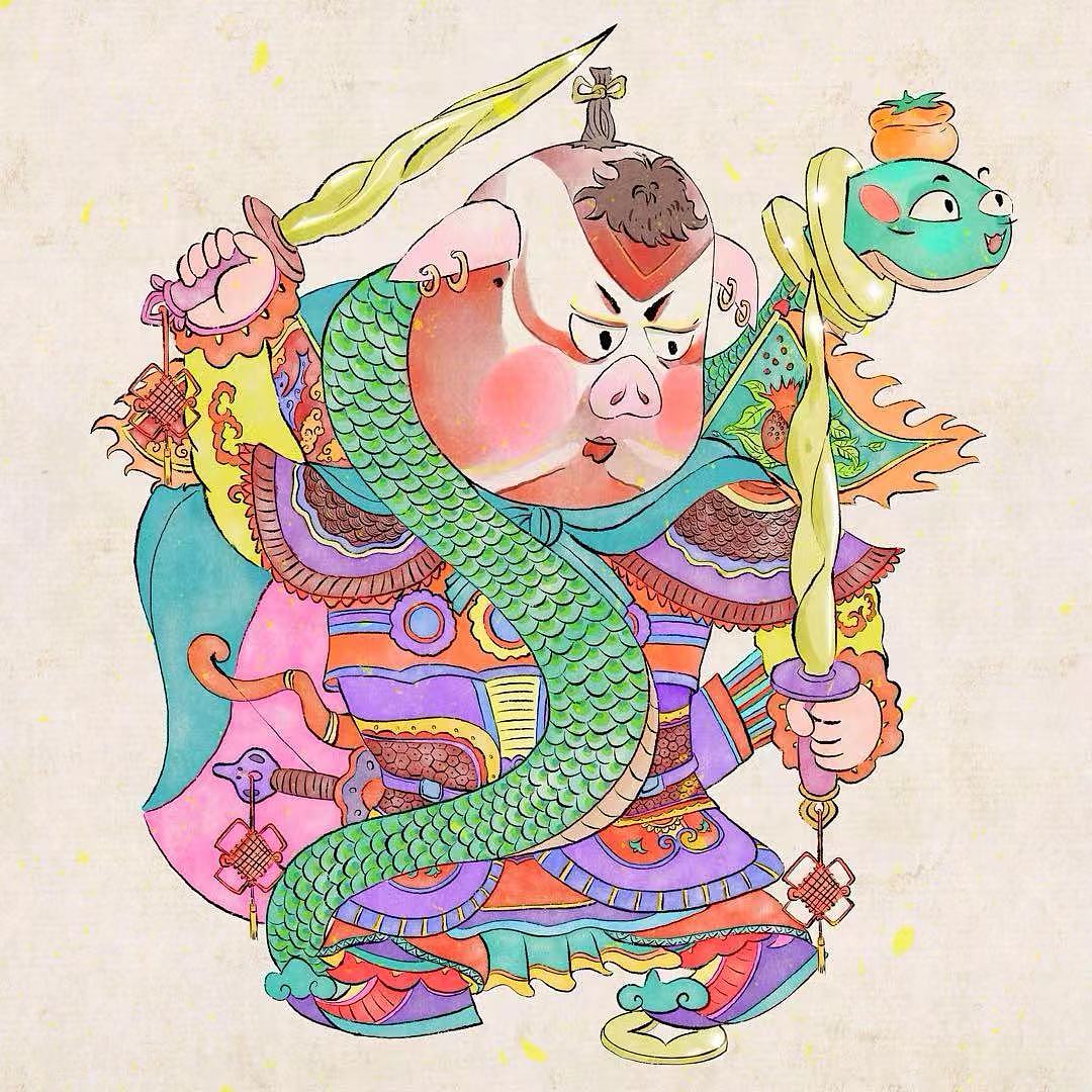 为蛇年设计的小门神