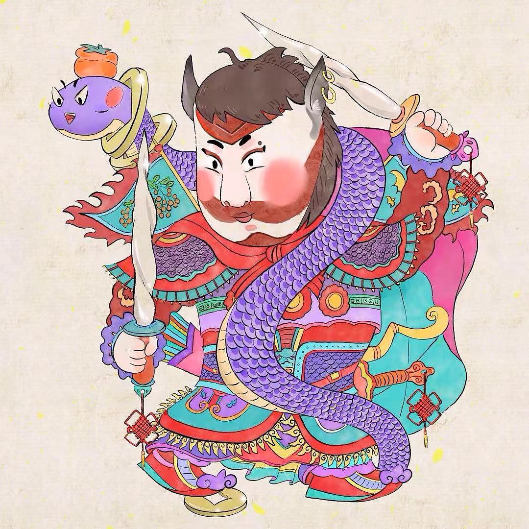 为蛇年设计的小门神