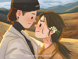 豆豆眼-情侣插画