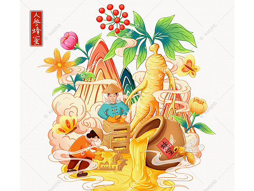 人参蜂蜜插画