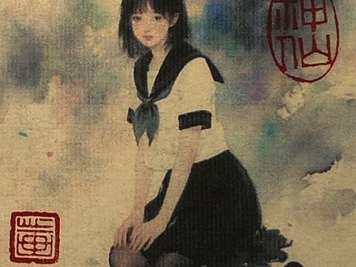 当代艺术之纸本设色工笔国画黑丝美少女2