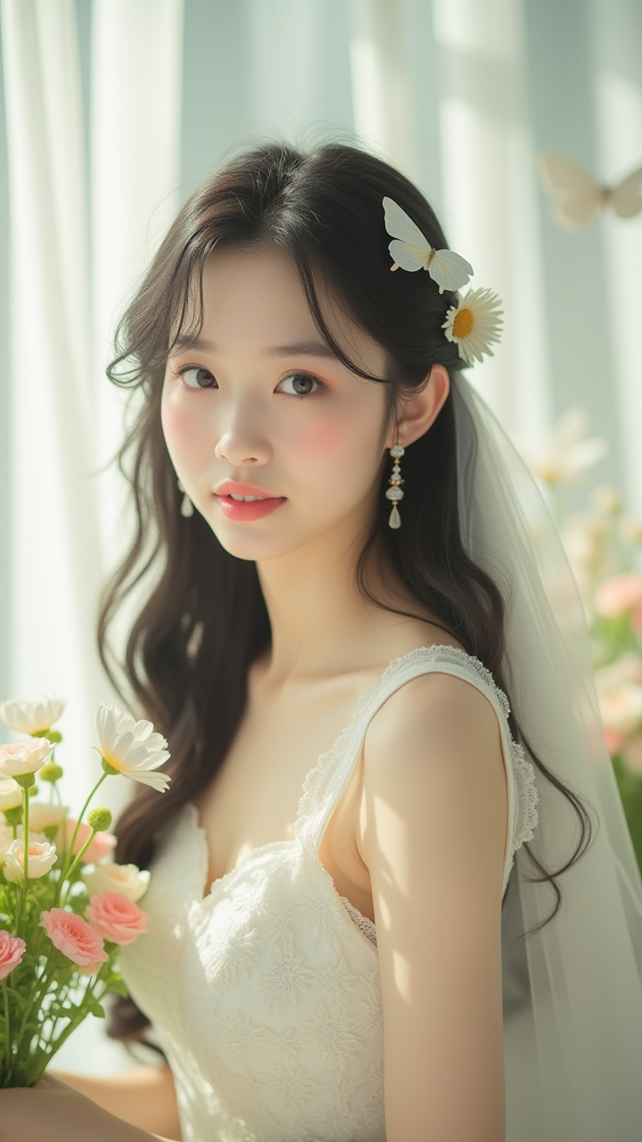 【AIGC梦幻婚纱美学】：白纱与花卉的浪漫算法融合