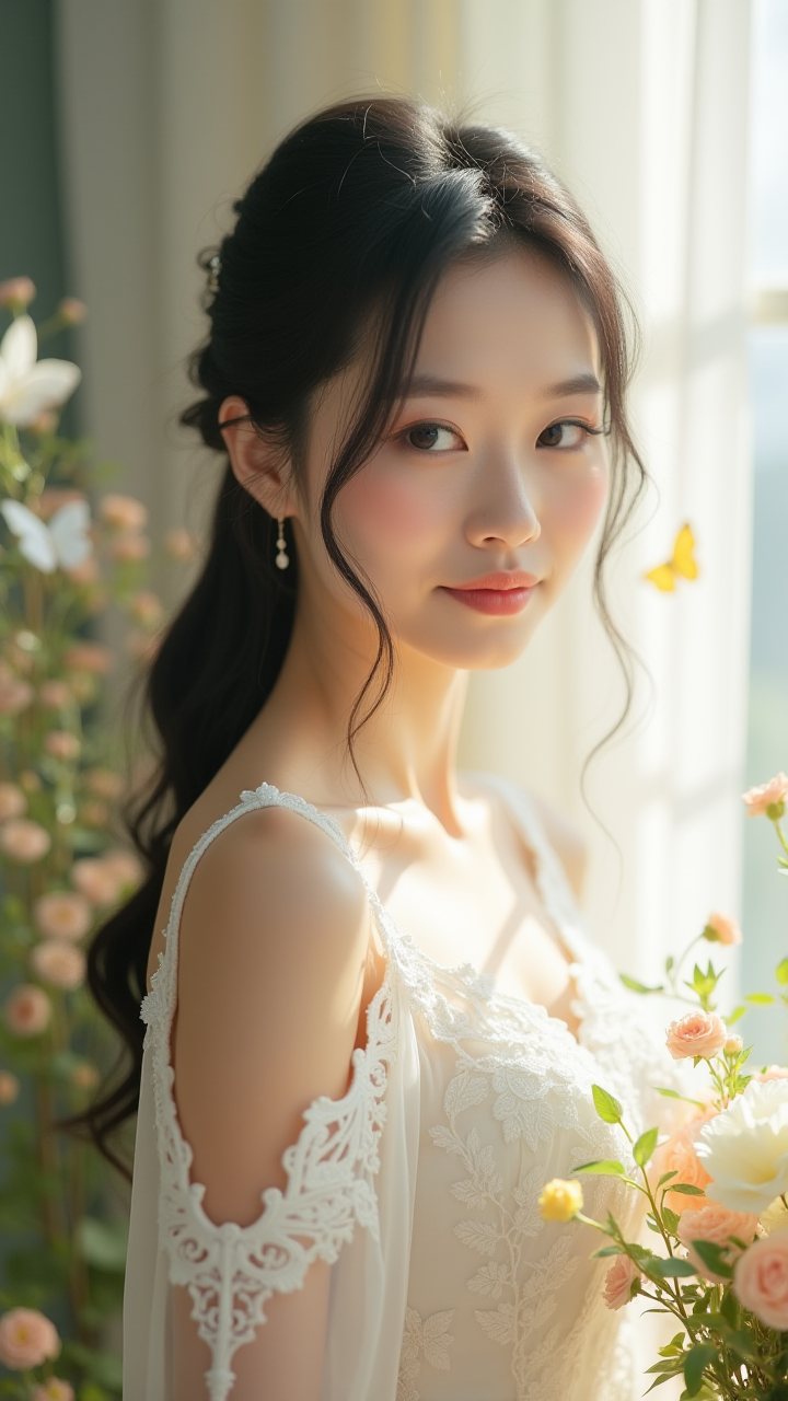 【AIGC梦幻婚纱美学】：白纱与花卉的浪漫算法融合