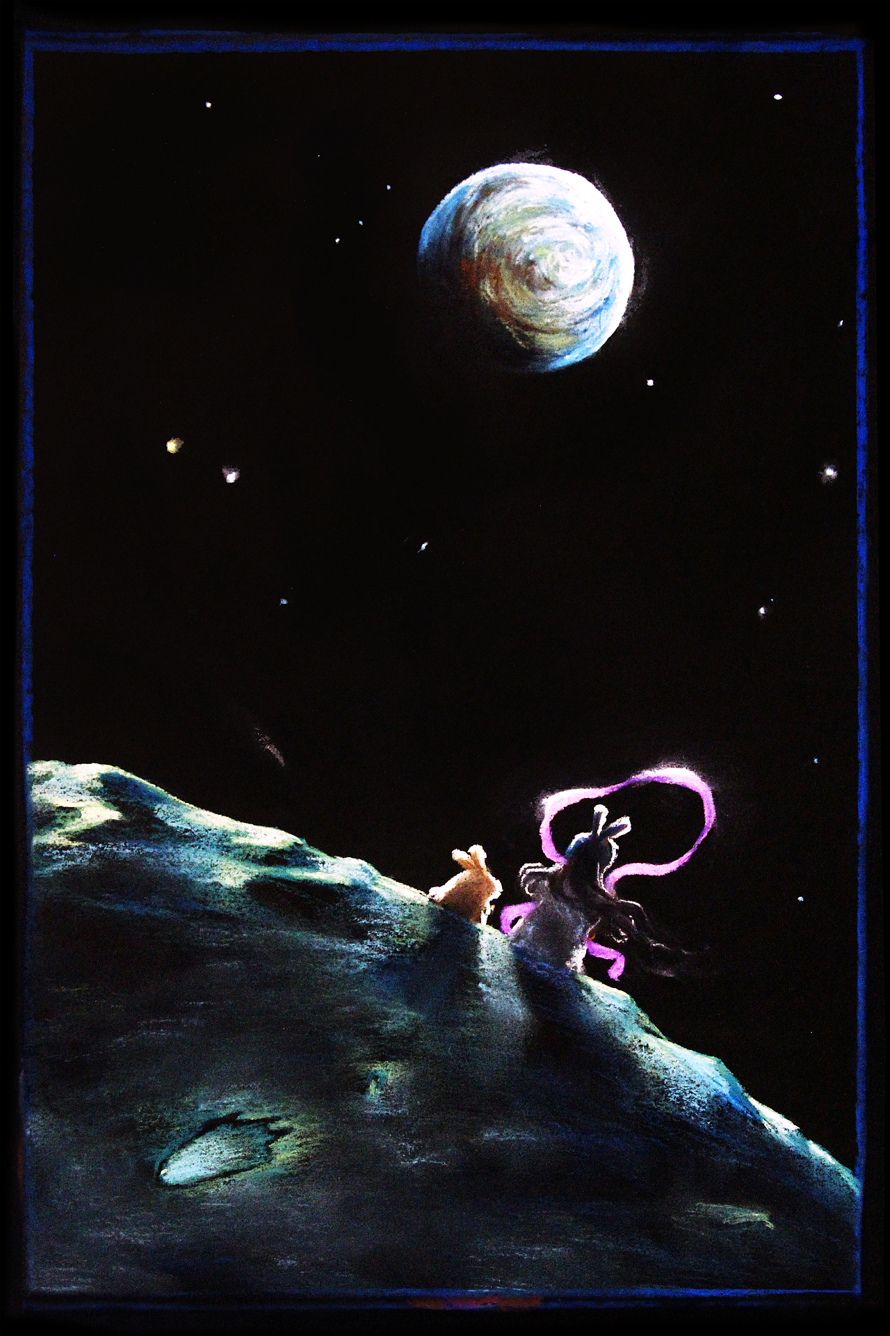 色粉画《登月》（图ZMzkwMzUwOTQw） - 绘本 - 站酷设计师珍妮玛黛晋原创素材 - 站酷ZCOOL