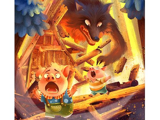 三只小猪原创主题儿童插画