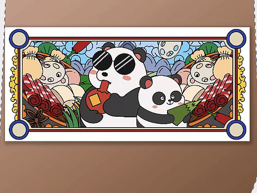 卡通国潮熊猫火锅插画海报