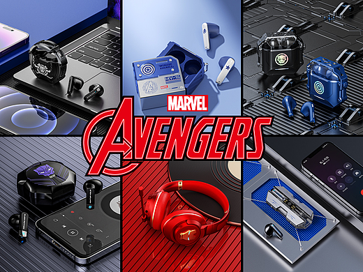 一组漫威蓝牙耳机渲染图