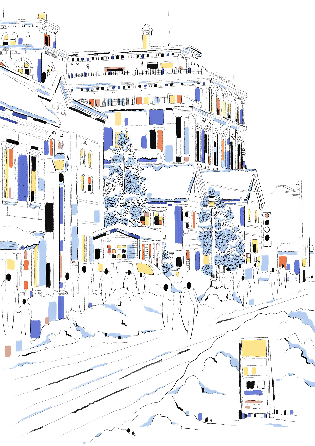 雪季建筑插画