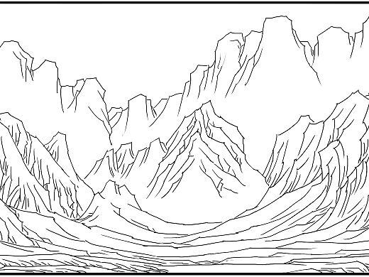 山水浮雕线稿