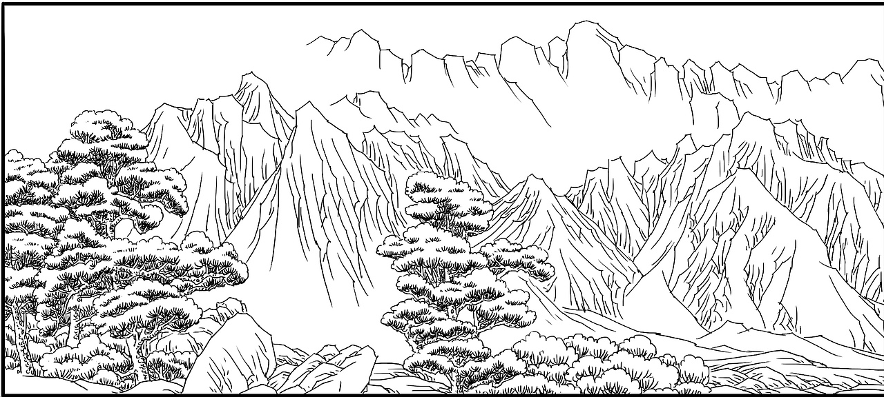 山水浮雕线稿（图ZMzkwNDQxMjAw） - 绘画 - 站酷设计师岗底长江原创素材 - 站酷ZCOOL