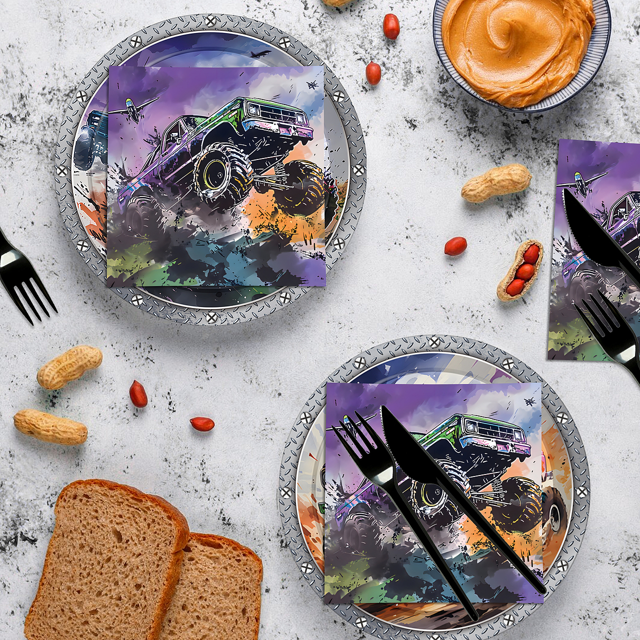 水彩怪兽卡车越野车