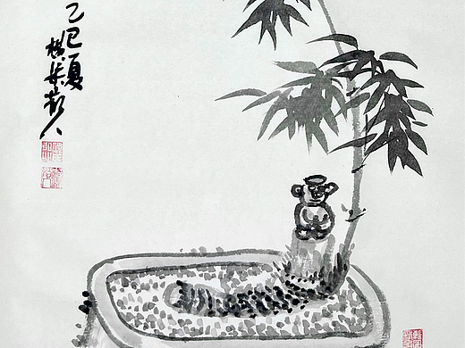 国画墨竹荷花