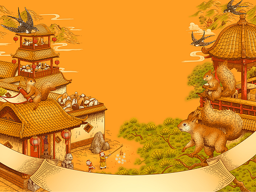 三只松鼠丨礼盒包装插画——年味诗词