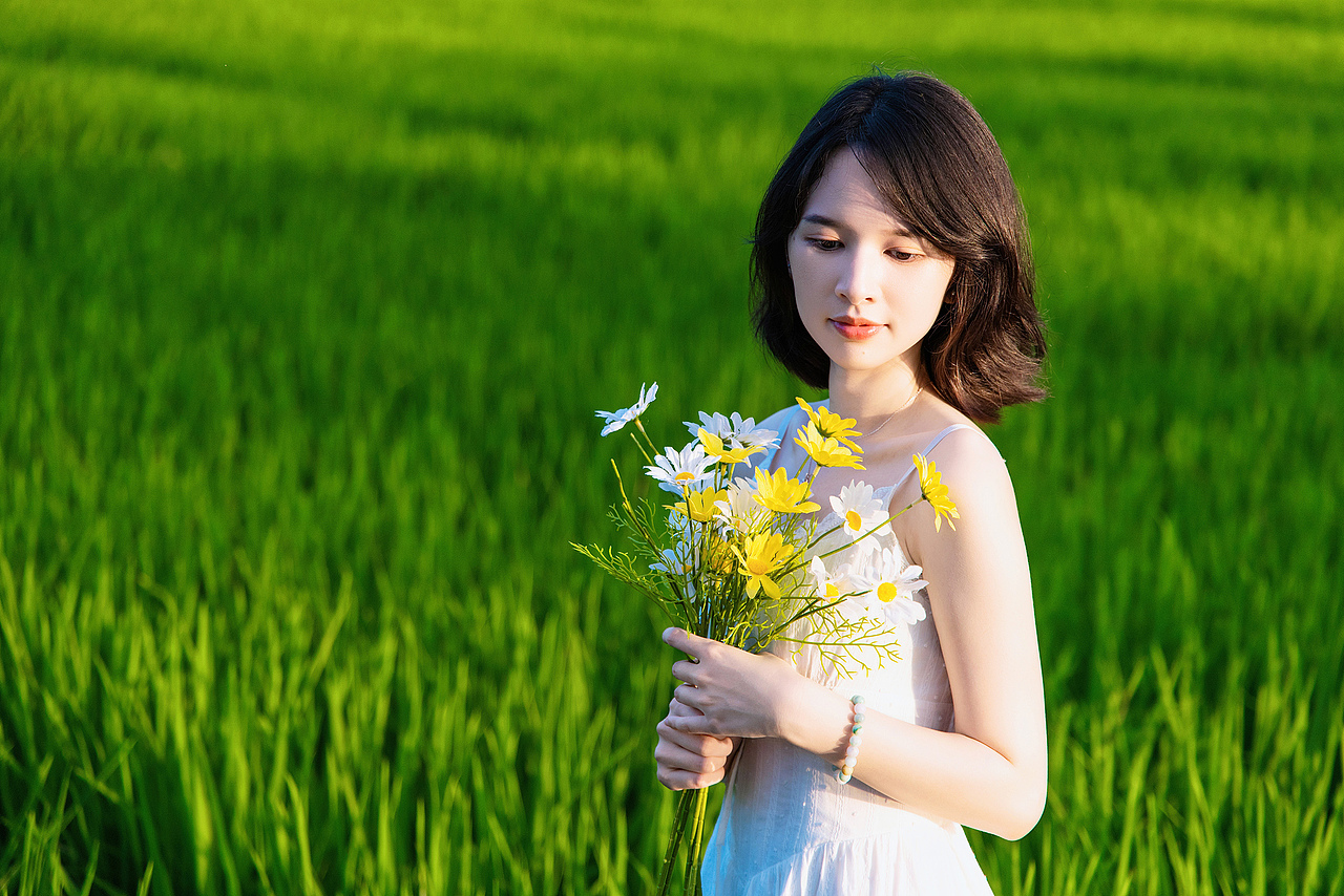 深圳光明小镇欢乐田园少女稻田写真