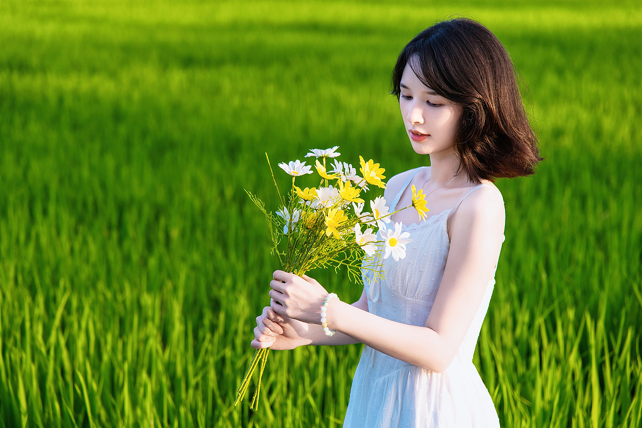 深圳光明小镇欢乐田园少女稻田写真