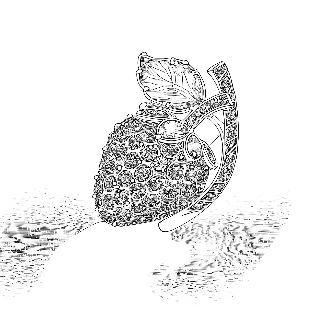 水果系列顶级高定西服胸针珠宝纹样设计图