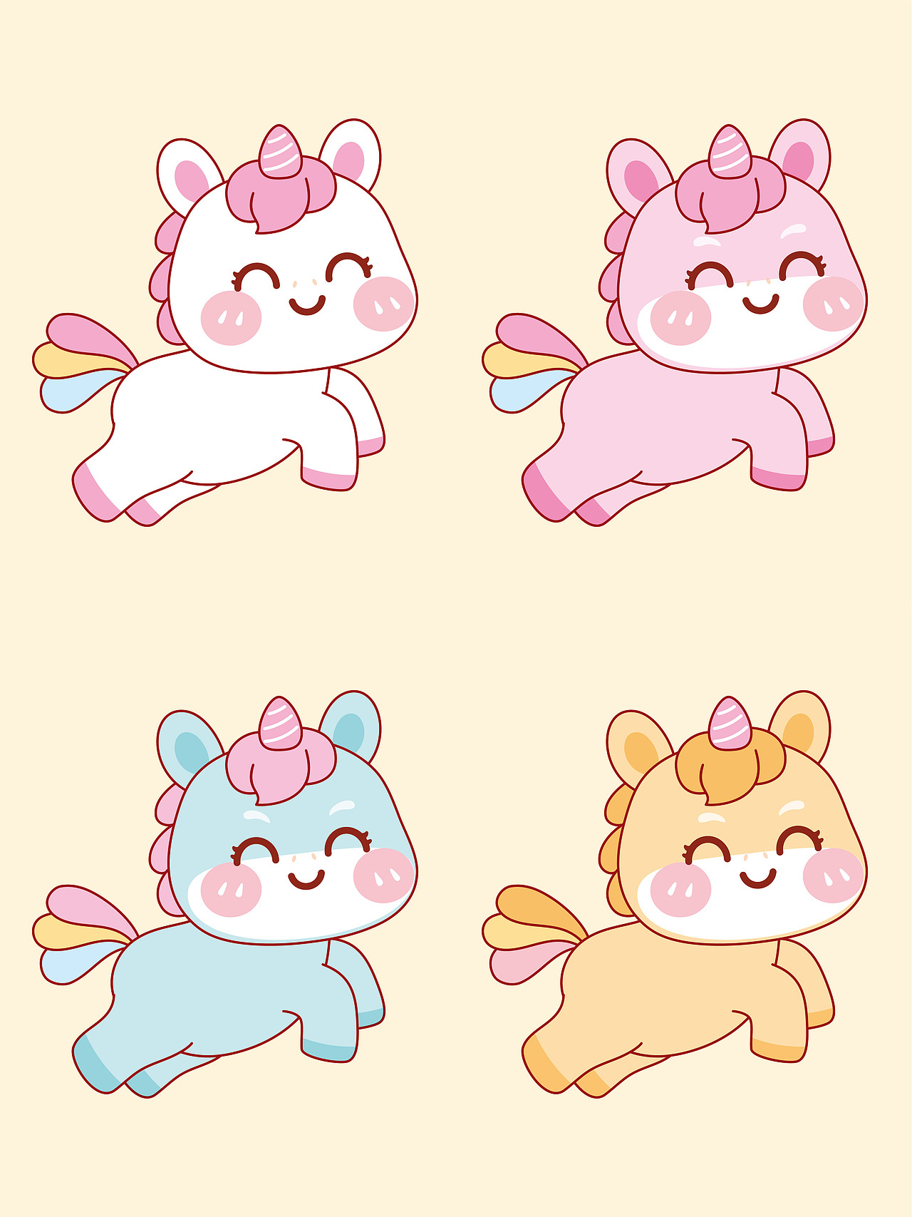 可爱的小马奔跑的小马卡通可爱插画图片设计