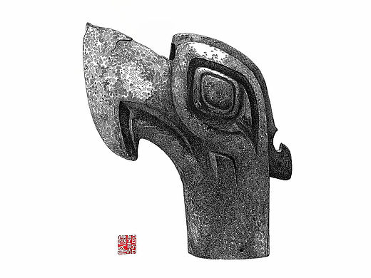 【文物钢笔画】商•铜大鸟头