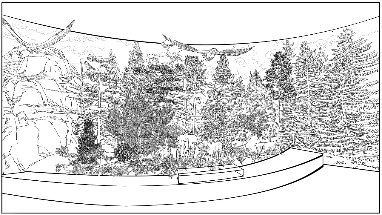 展馆半景画线稿设计（图ZMzkwNjk3NzE2） - 绘画 - 站酷设计师岗底长江原创素材 - 站酷ZCOOL