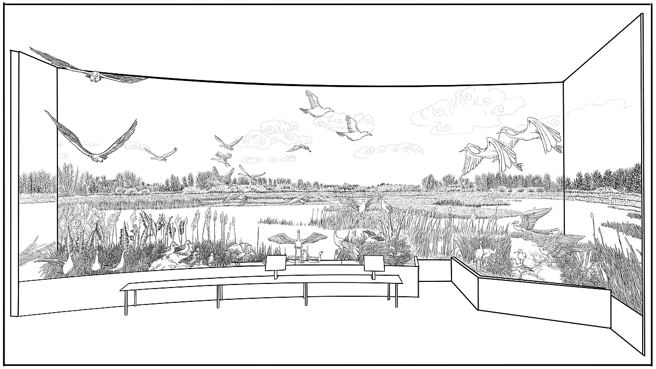 展馆半景画线稿设计（图ZMzkwNjk3NzA4） - 绘画 - 站酷设计师岗底长江原创素材 - 站酷ZCOOL