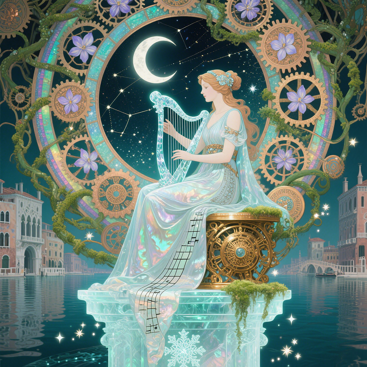 月光女神在机械神殿弹奏水晶竖琴（图ZMzkwNzA1Mzcy） - AI作品 - 站酷设计师开始学习shine原创素材 - 站酷ZCOOL