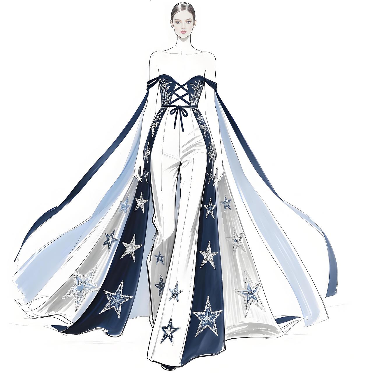 刺绣纹样的高定礼服设计手稿