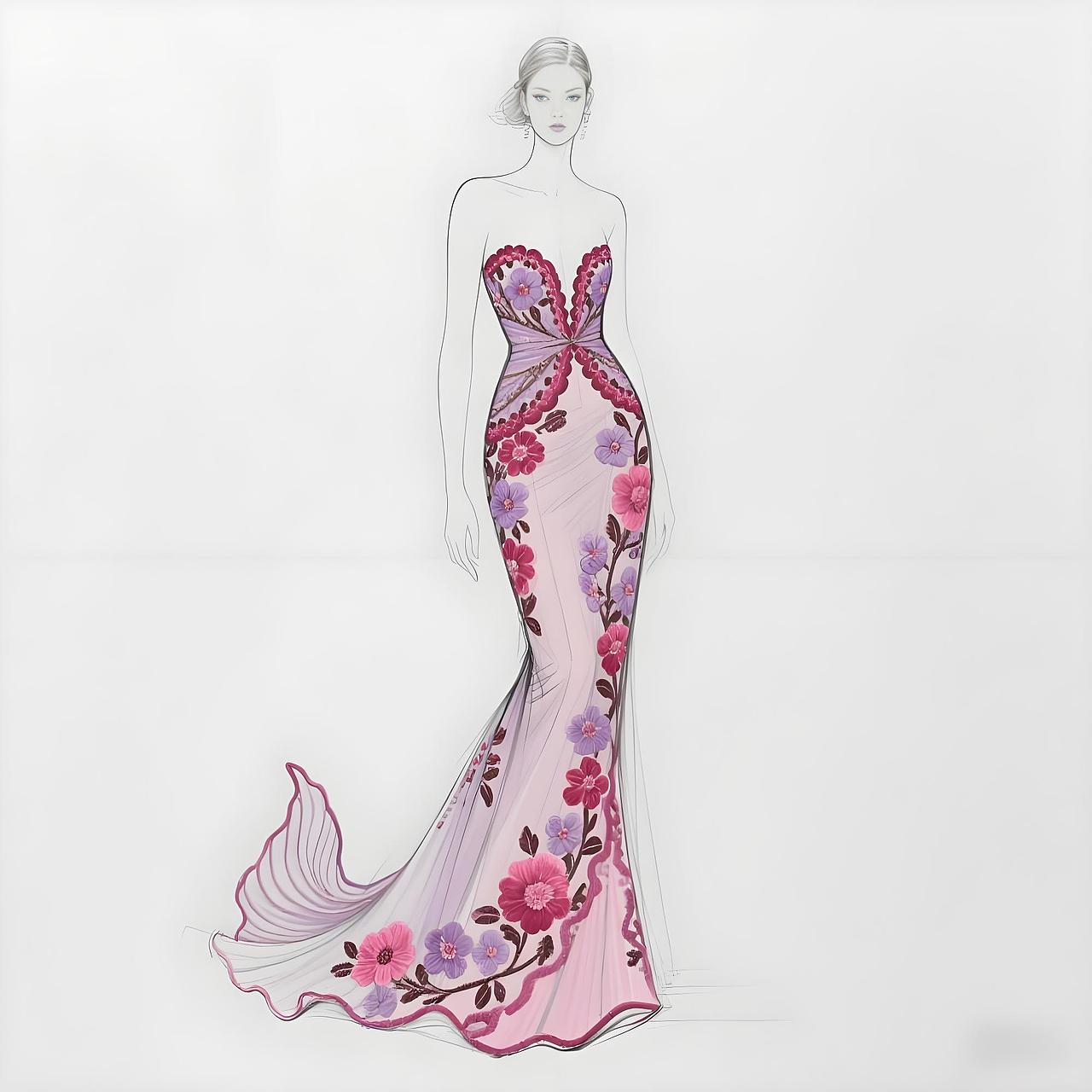 刺绣纹样的高定礼服设计手稿（图ZMzkwNzM5Njky） - 正装/礼服 - 站酷设计师欲阳城原创素材 - 站酷ZCOOL