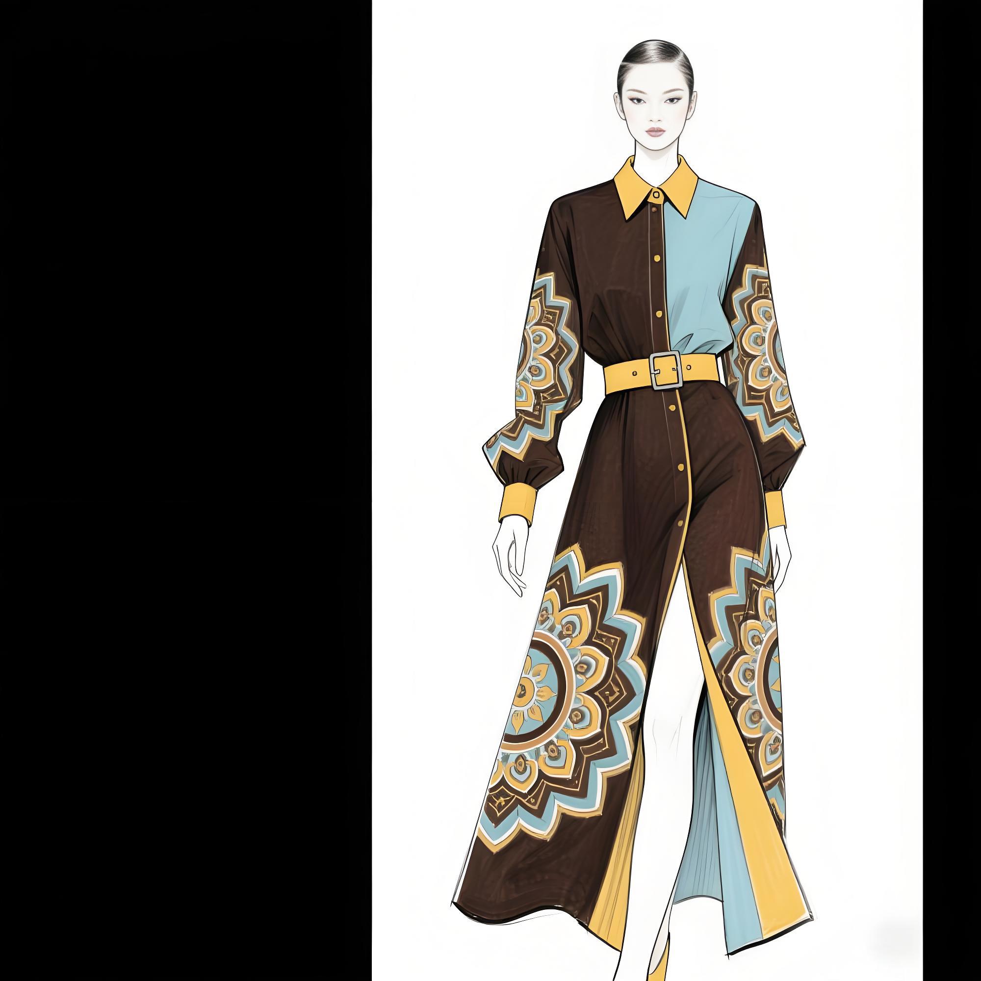 敦煌藻井纹样高定礼服设计手稿
