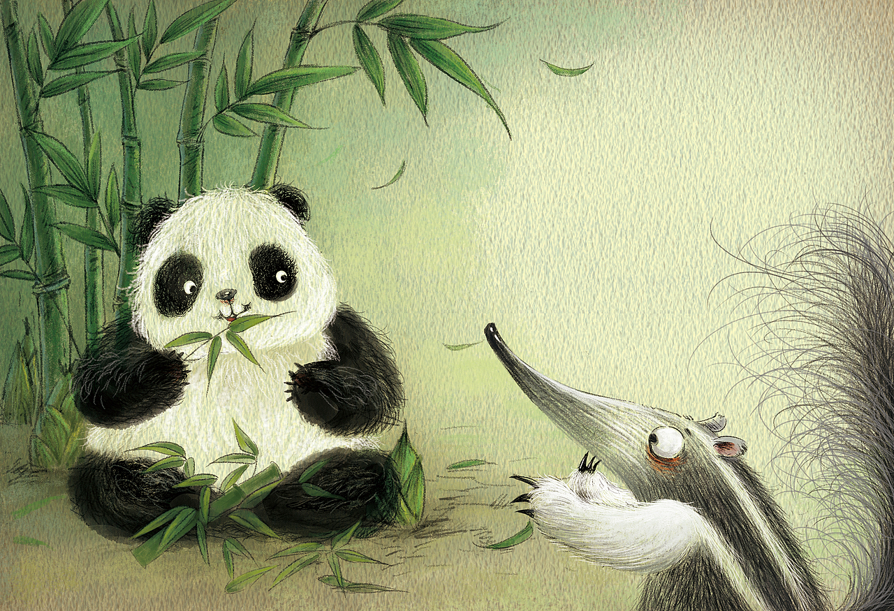 当食蚁兽去找食铁兽》名家绘本（图ZMzkwNzUyNzE2） - 绘本 - 站酷设计师吕秋梅儿童插画原创素材 - 站酷ZCOOL