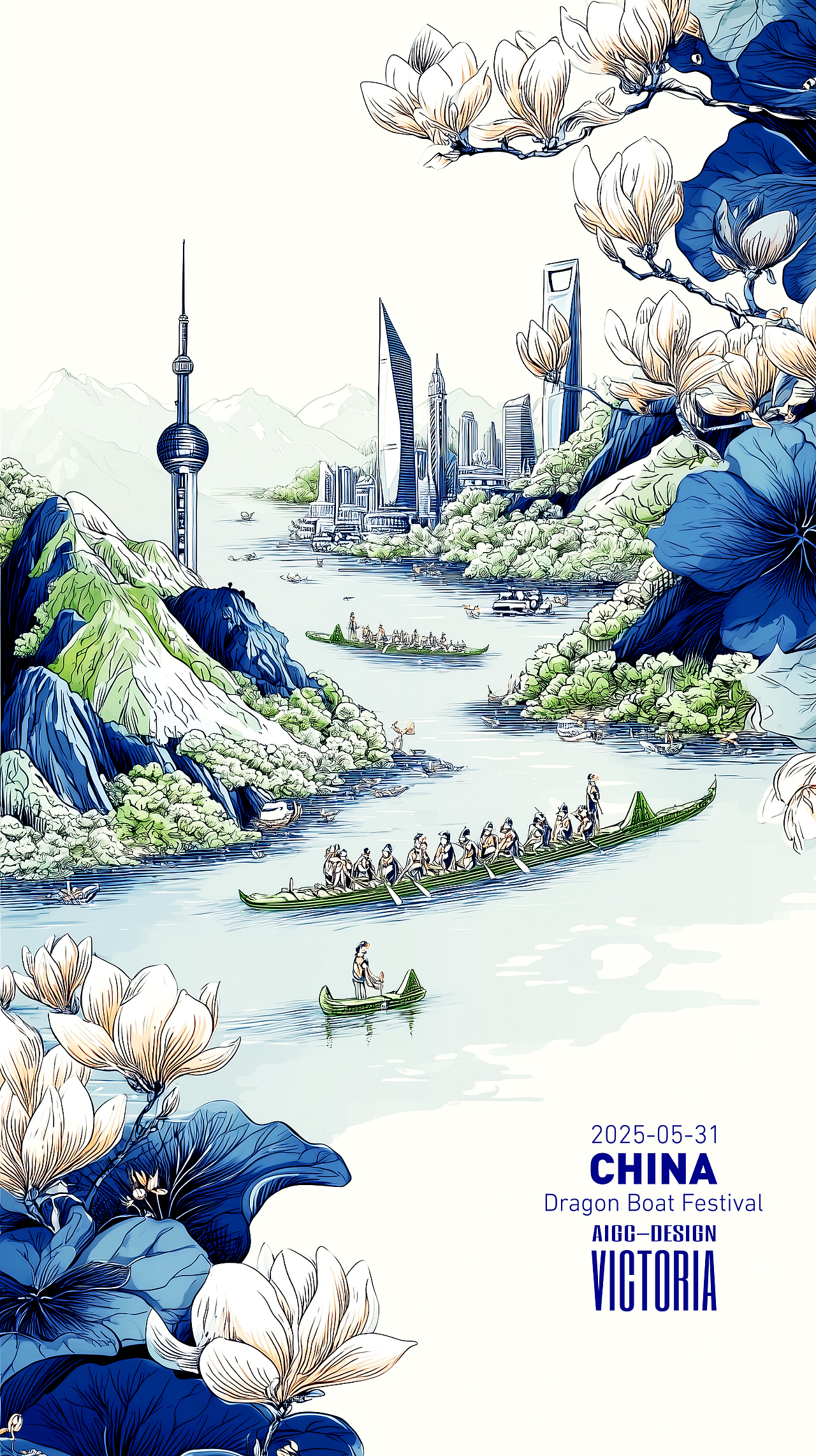 AIGC-《沪上龙舟-端午安康》（图ZMzkwNzc1MTA0） - AI作品 - 站酷设计师AIGCVictoria原创素材 - 站酷ZCOOL